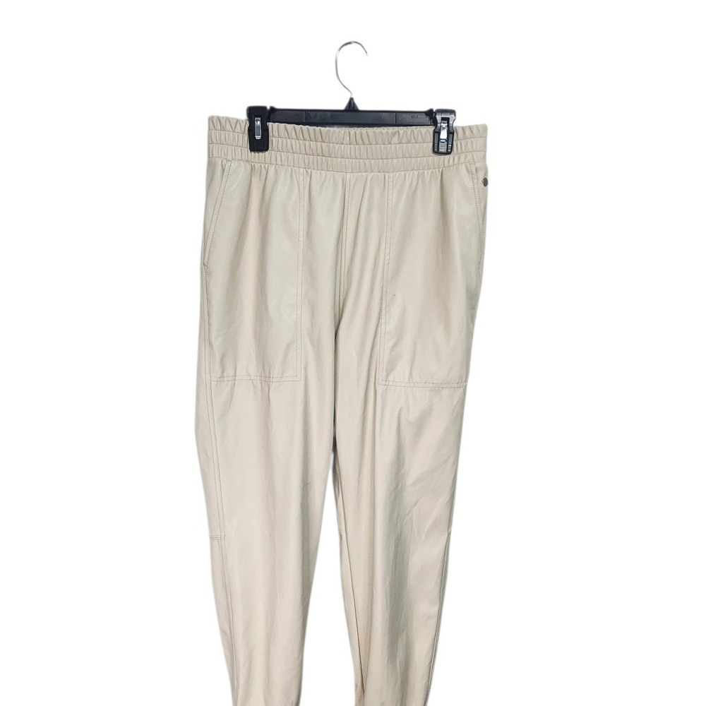 CALIA Women's Cream Faux Leather Jogger Pants Elastic Waist Size Medium‎